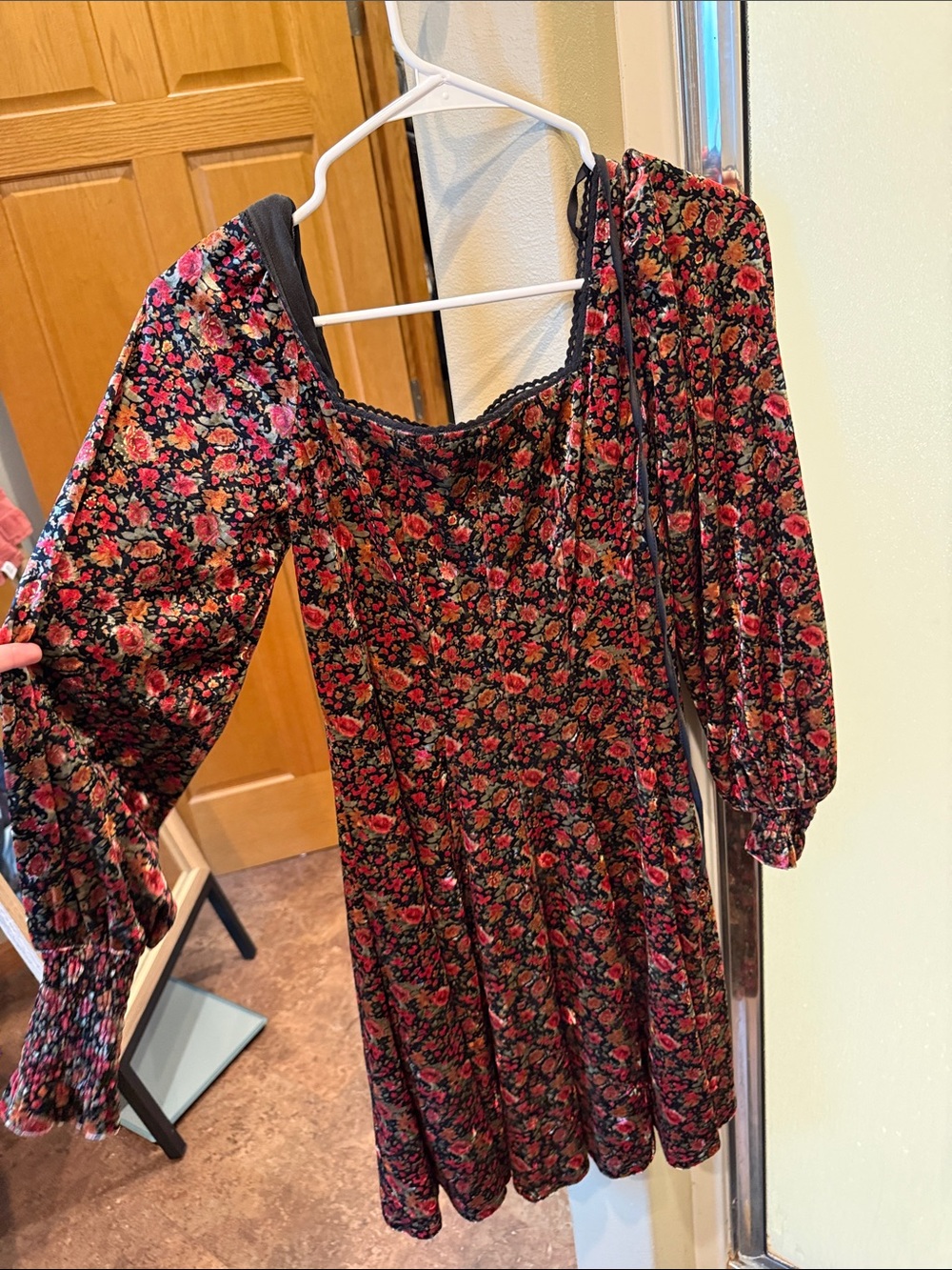 In Bloom Black Floral Square-Neck Long Sleeve Mini Dress